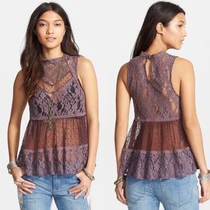 Free people 'Lady Bird' Mixed Lace Tank
